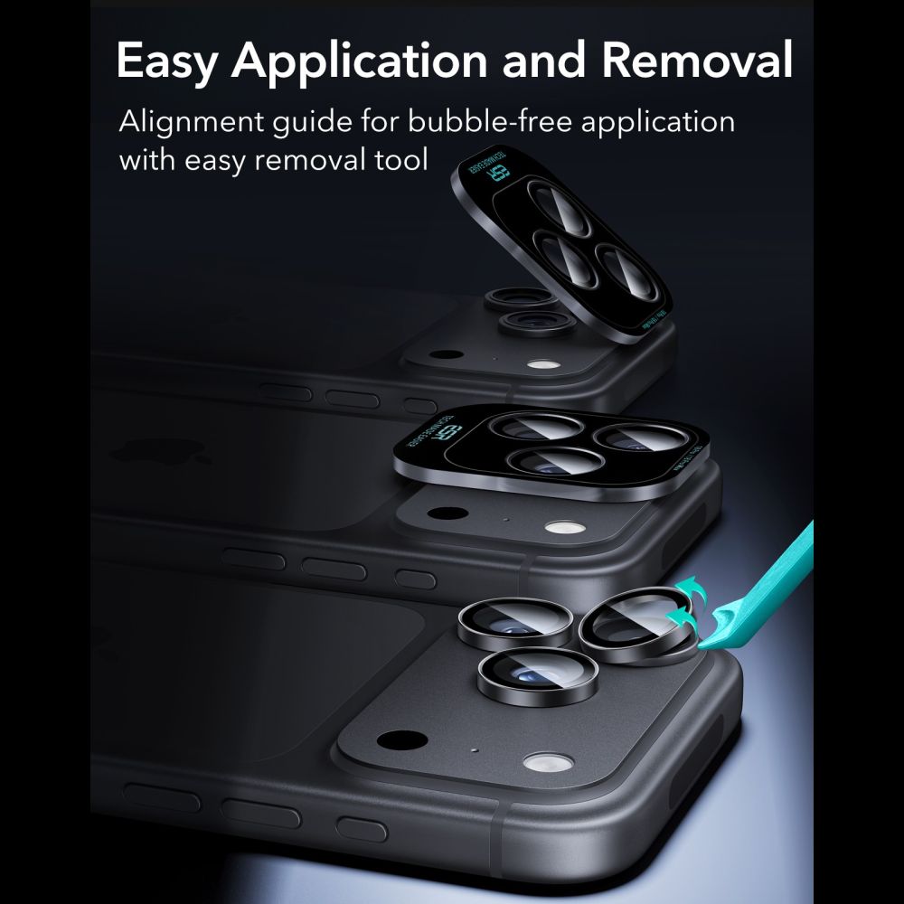 Kameros apsauginis stiklas ESR Armorite iPhone 18 Pro / 18 Pro Max, juodas -- iPhone 18 Pro, iPhone 18 Pro Max