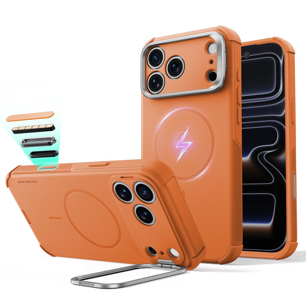 Dėklas ESR Cyber Tough Kickstand MagSafe iPhone 17 Pro / 18 Pro, oranžinis -- iPhone 17 Pro, iPhone 18 Pro