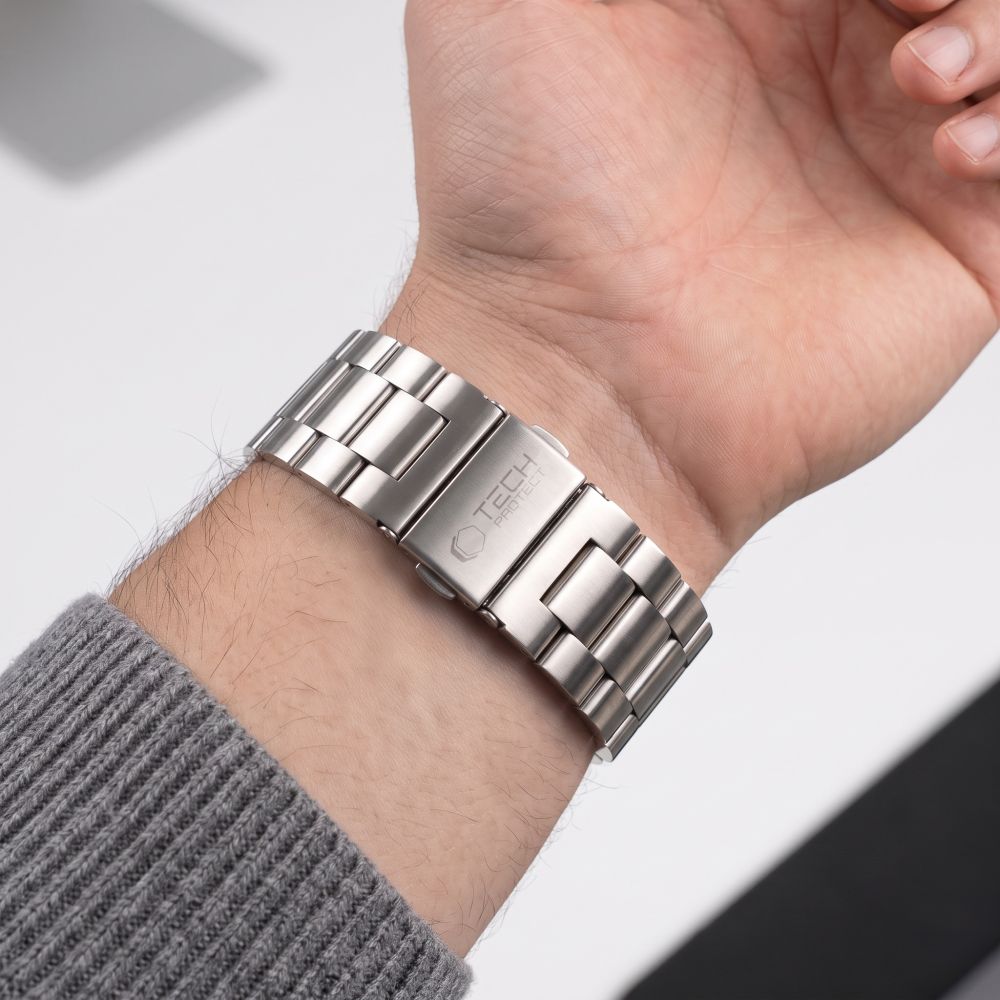 Dirželis Tech-Protect Stainless Apple Watch 8 / 9 / 10 / 11 / 12 / SE / Ultra (44 / 45 / 46 / 49 mm), sidabrinis -- Apple...