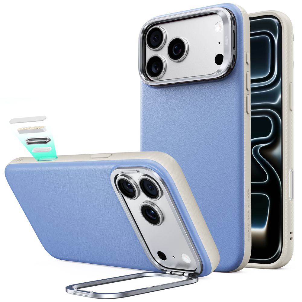 Dėklas ESR Leather Kickstand MagSafe iPhone 17 Pro / 18 Pro, šviesiai mėlynas -- iPhone 17 Pro, iPhone 18 Pro