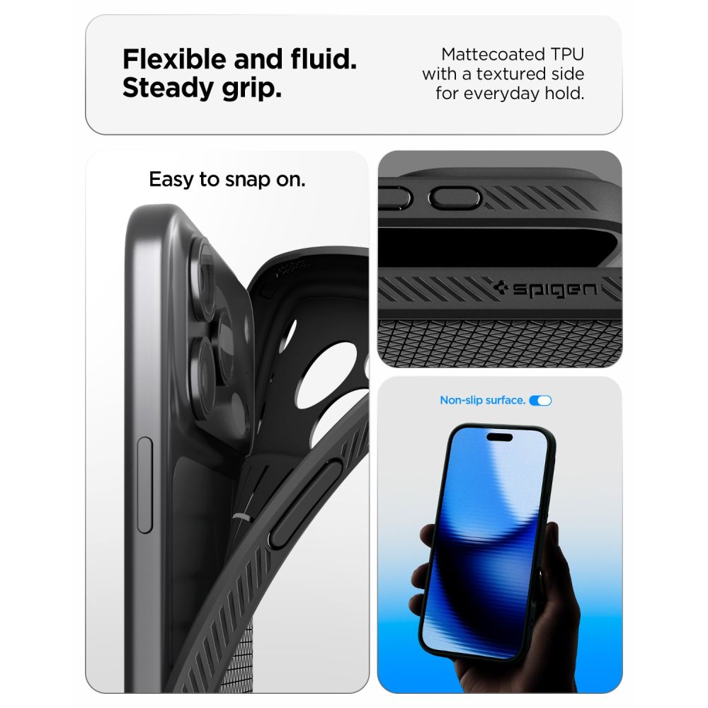 Dėklas Spigen Liquid Air iPhone 17 Pro / 18 Pro, matinis juodas -- iPhone 17 Pro, iPhone 18 Pro