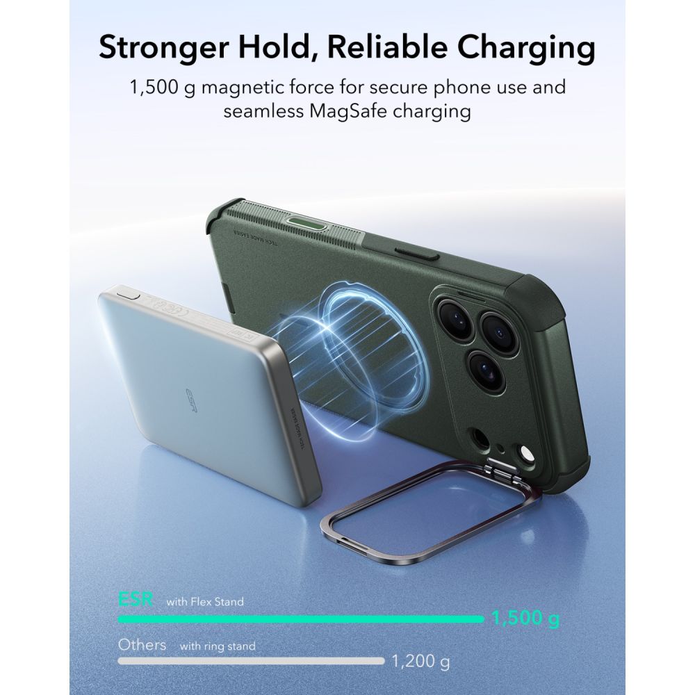 Dėklas ESR Cyber Tough Kickstand MagSafe iPhone 17 Pro / 18 Pro, žalias -- iPhone 17 Pro, iPhone 18 Pro