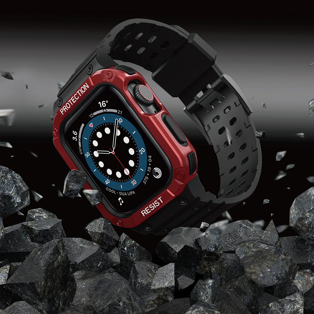 Apsauginis dirželis Protect Strap Band laikrodžiui Apple Watch 38/40/41mm su šarvuotu dėklu - juodas, raudonas -- Apple Watch