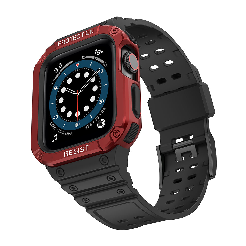 Apsauginis dirželis Protect Strap Band laikrodžiui Apple Watch 38/40/41mm su šarvuotu dėklu - juodas, raudonas -- Apple Watch