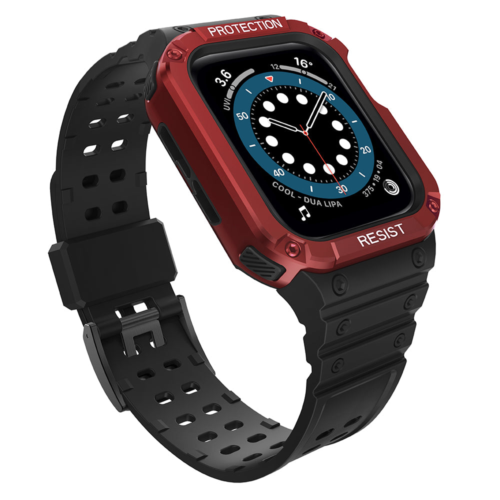 Apsauginis dirželis Protect Strap Band laikrodžiui Apple Watch 38/40/41mm su šarvuotu dėklu - juodas, raudonas -- Apple Watch
