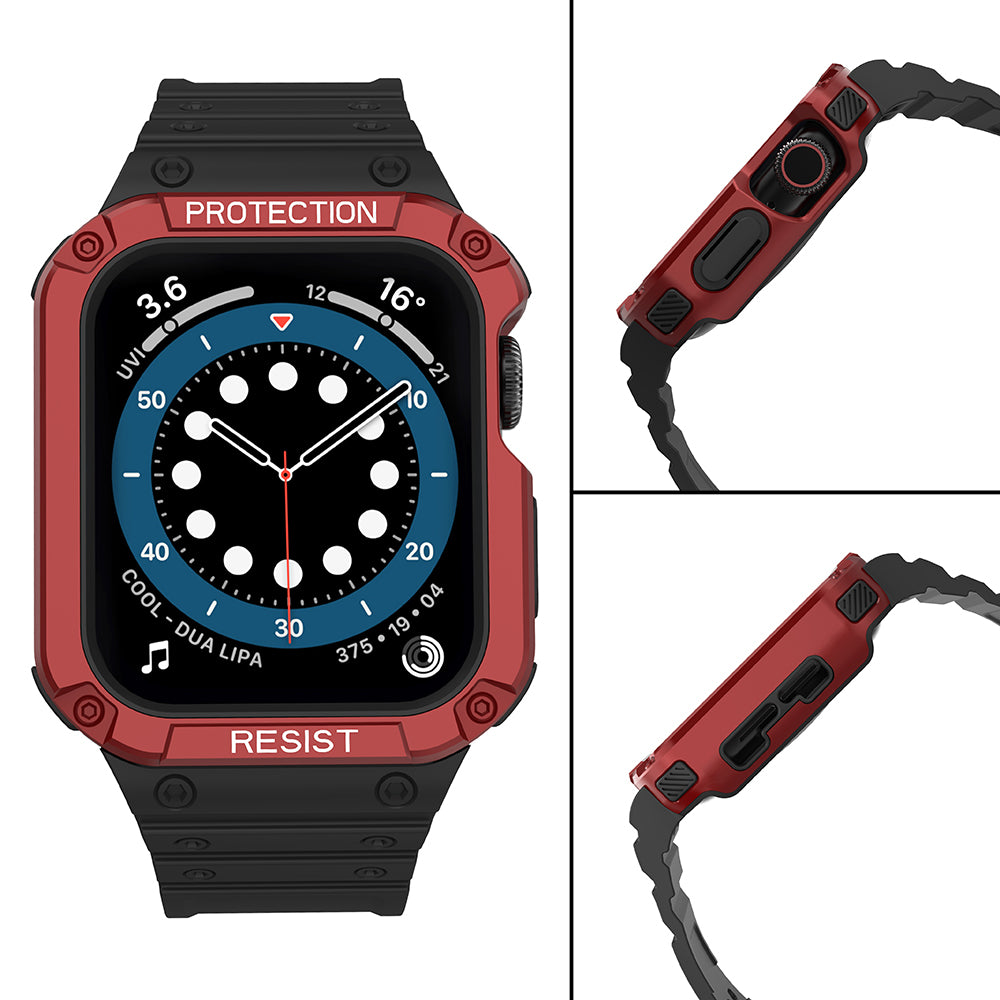 Apsauginis dirželis Protect Strap Band laikrodžiui Apple Watch 38/40/41mm su šarvuotu dėklu - juodas, raudonas -- Apple Watch