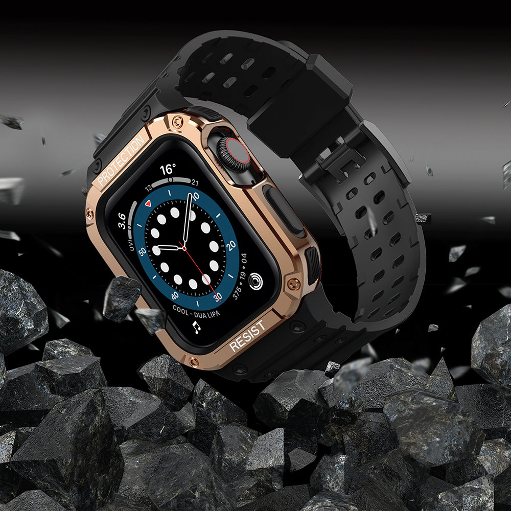 Protect Strap Band skirtas Apple Watch 38/40/41mm šarvuotas dėklas su dirželiu - juodas, rožinis auksas -- Apple Watch