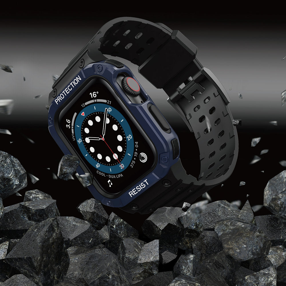 Protect Strap Band skirtas Apple Watch 38/40/41mm šarvuotas dėklas su dirželiu - juodas, mėlynas -- Apple Watch
