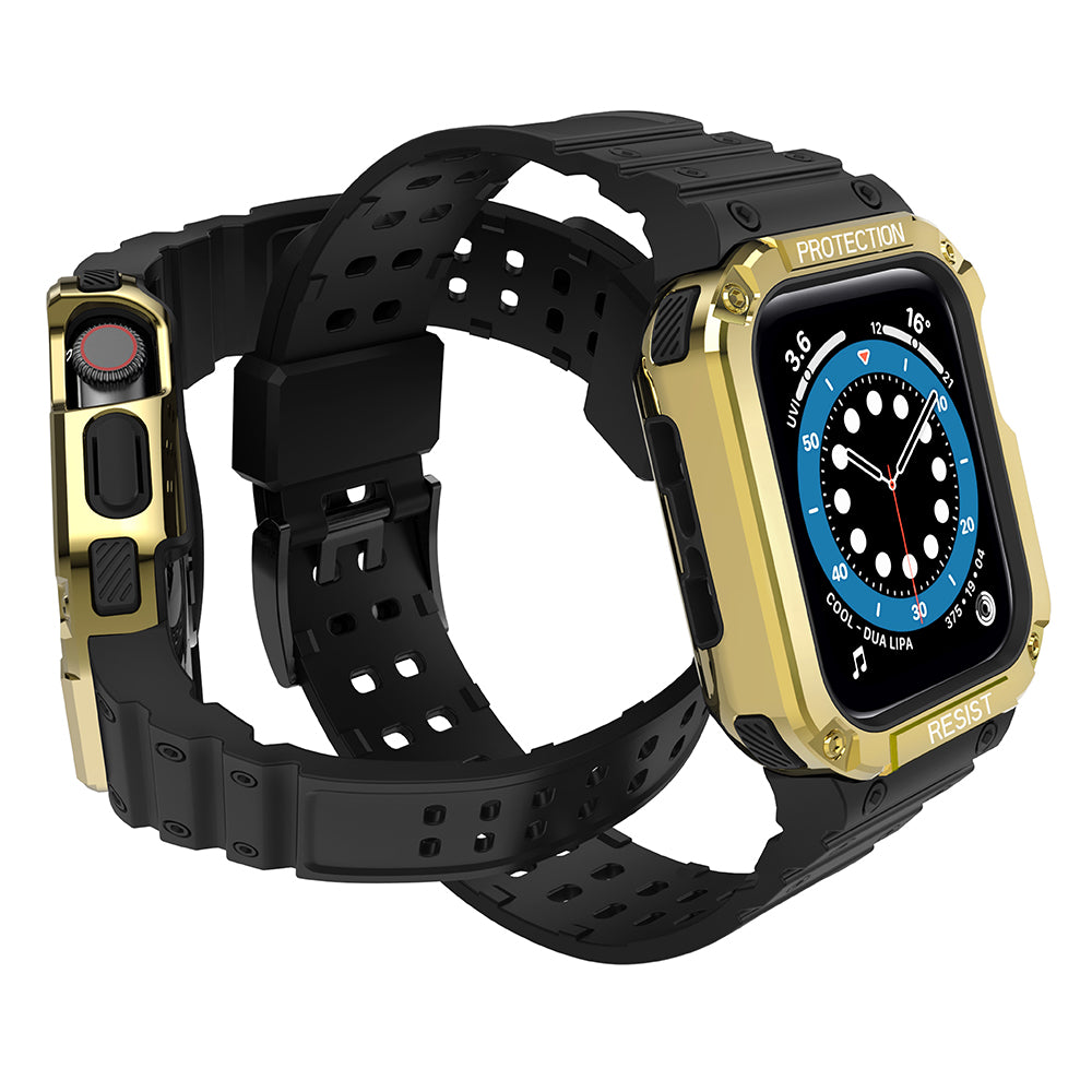 Protect Strap Band skirtas Apple Watch 38/40/41mm šarvuotas dėklas su dirželiu - juodas, auksinis -- Apple Watch