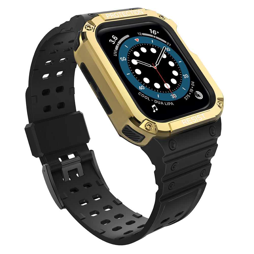 Protect Strap Band skirtas Apple Watch 38/40/41mm šarvuotas dėklas su dirželiu - juodas, auksinis -- Apple Watch