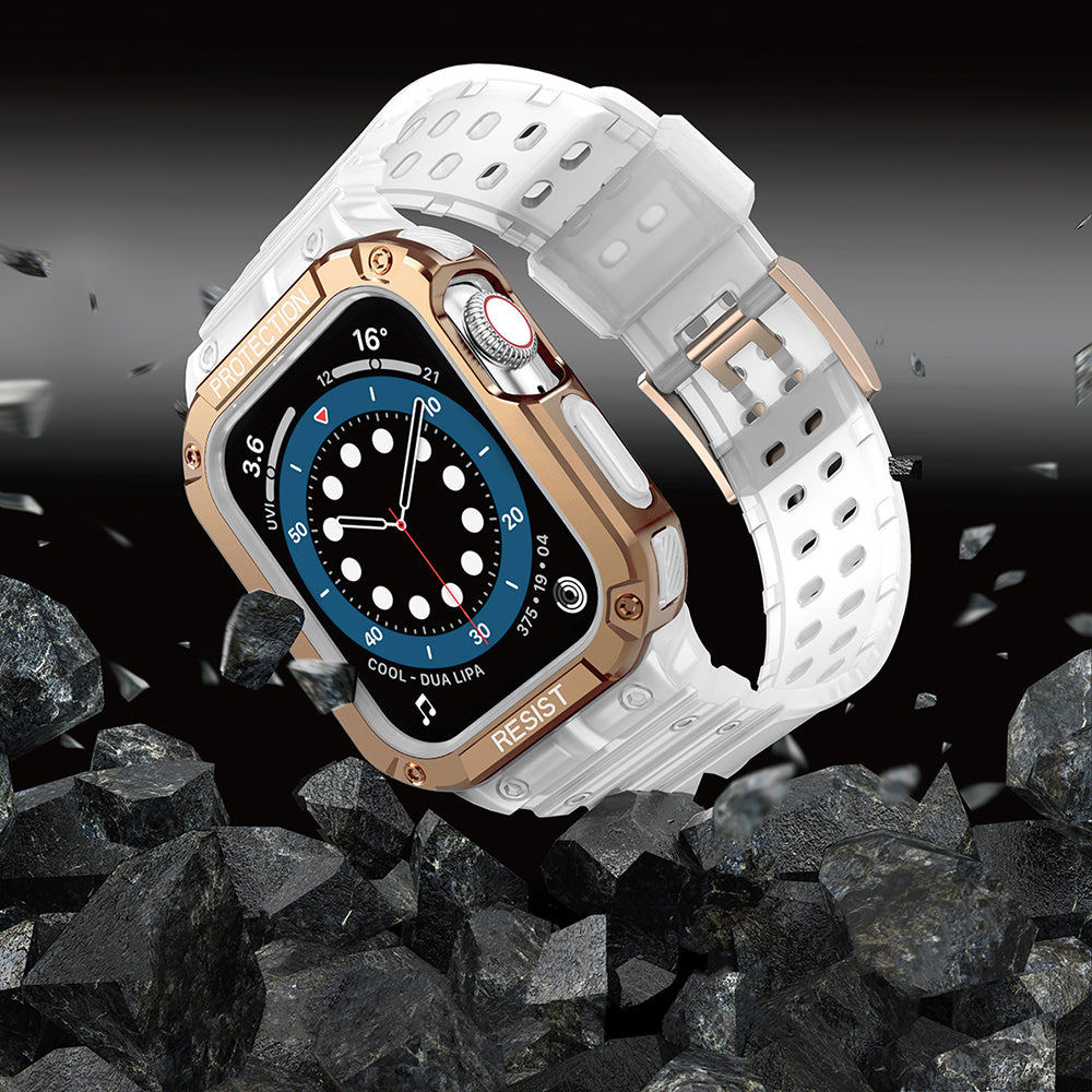 Protect Strap Band skirtas Apple Watch 38/40/41mm šarvuotas dėklas su dirželiu - skaidrus, rožinis auksas -- Apple Watch