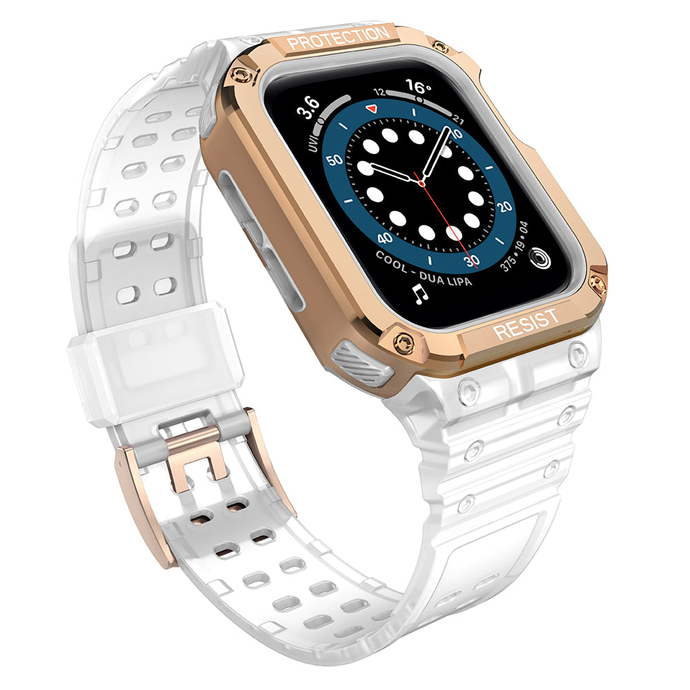 Protect Strap Band skirtas Apple Watch 38/40/41mm šarvuotas dėklas su dirželiu - skaidrus, rožinis auksas -- Apple Watch