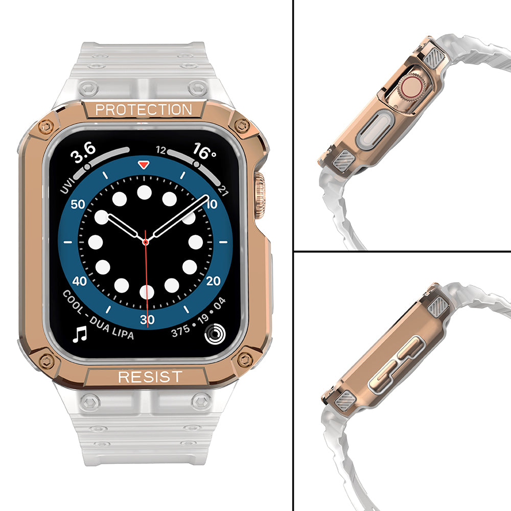 Protect Strap Band skirtas Apple Watch 38/40/41mm šarvuotas dėklas su dirželiu - skaidrus, rožinis auksas -- Apple Watch