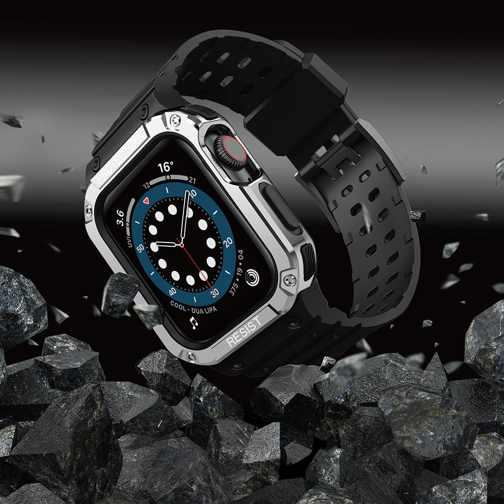 Protect Strap Band Apple Watch 38/40/41mm šarvuoto dėklo apyrankė - juoda, sidabrinė -- Apple Watch