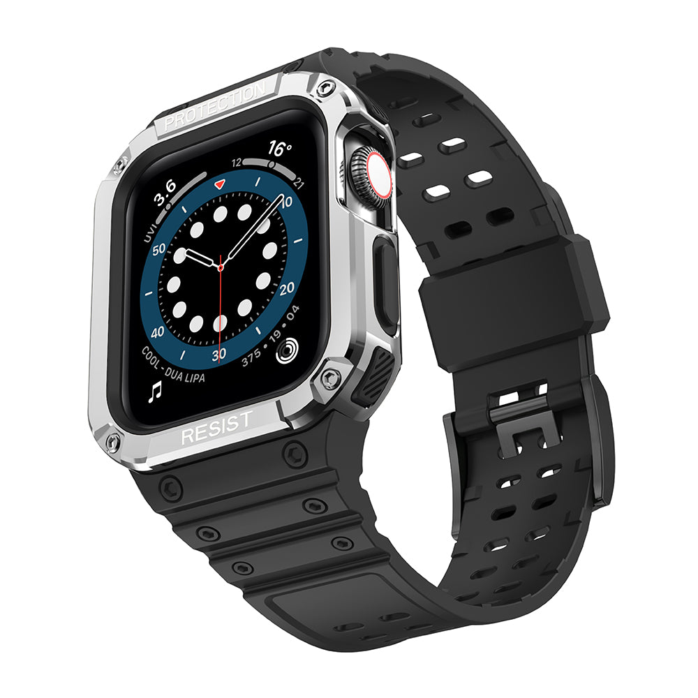 Protect Strap Band Apple Watch 38/40/41mm šarvuoto dėklo apyrankė - juoda, sidabrinė -- Apple Watch