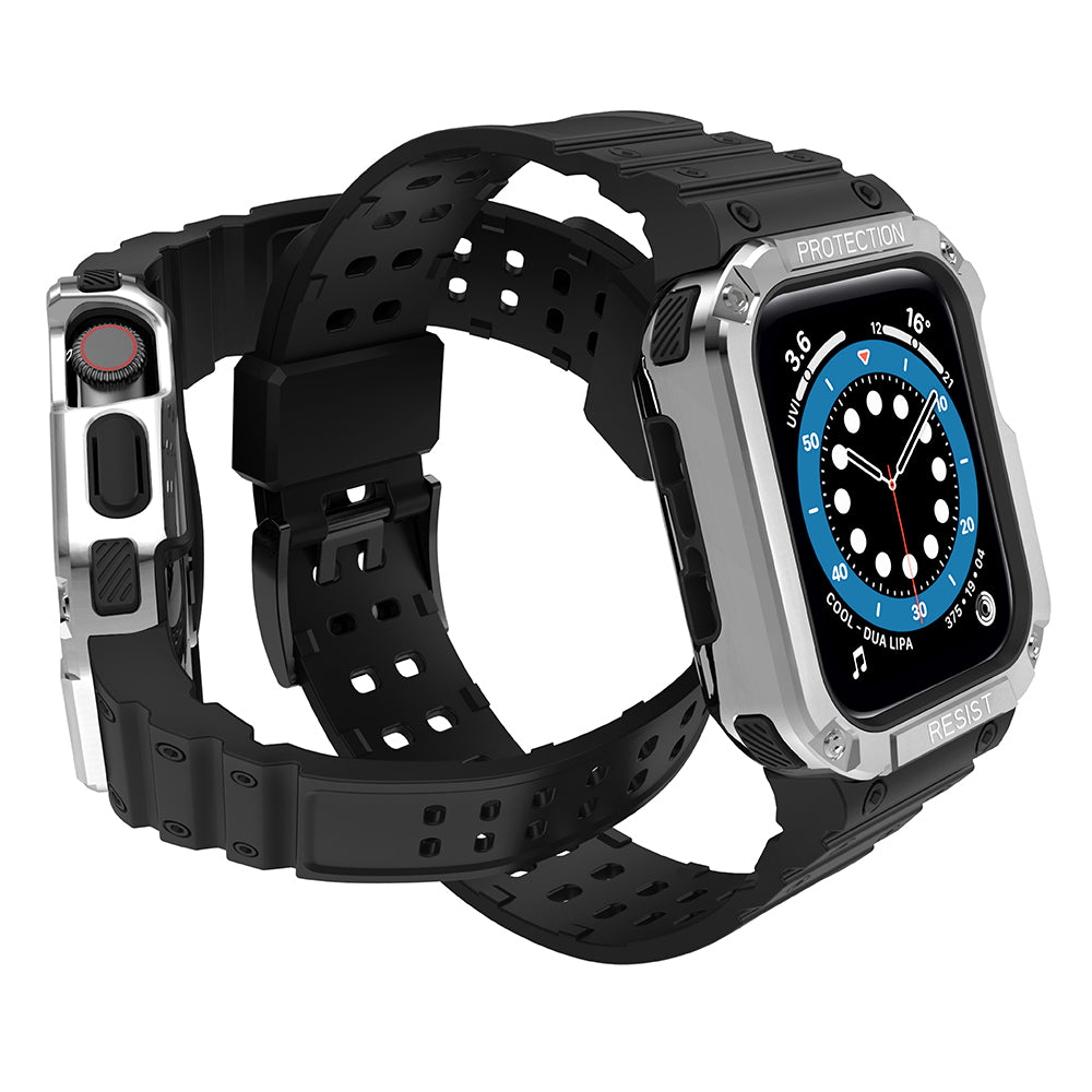 Protect Strap Band Apple Watch 38/40/41mm šarvuoto dėklo apyrankė - juoda, sidabrinė -- Apple Watch
