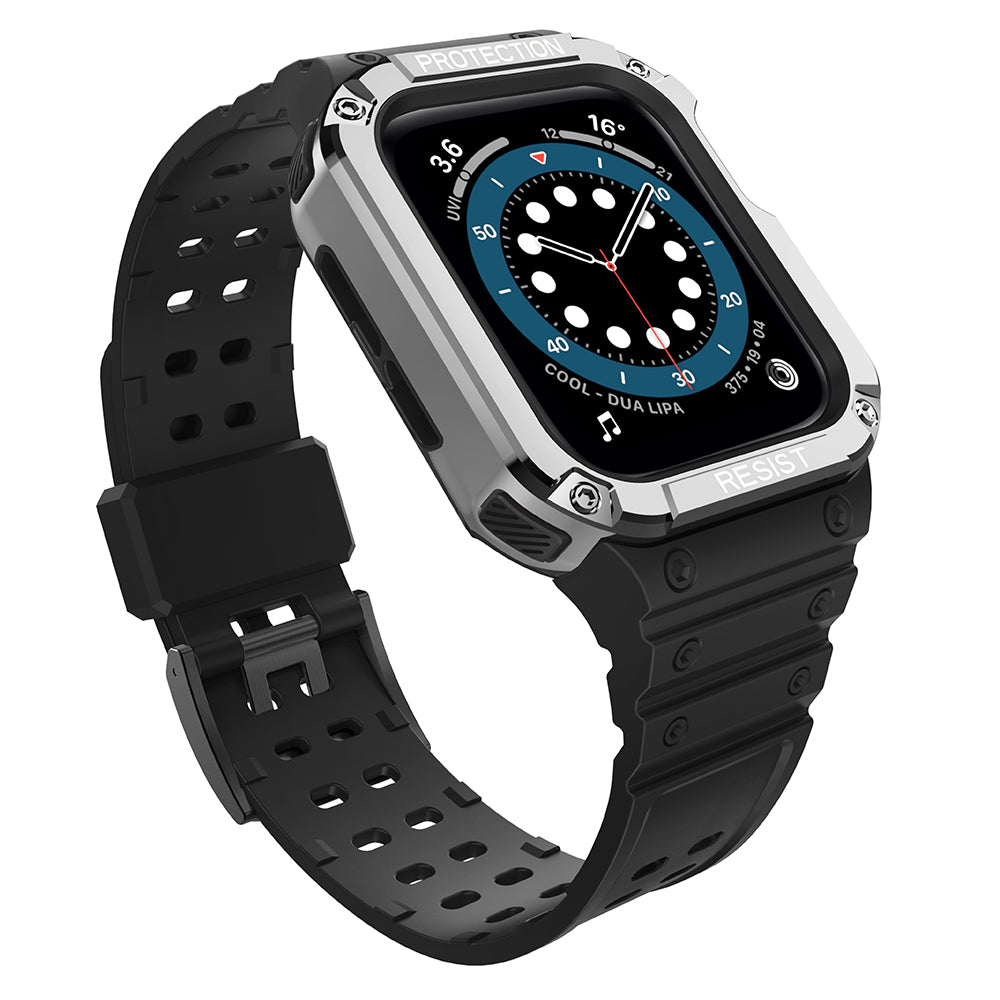 Protect Strap Band Apple Watch 38/40/41mm šarvuoto dėklo apyrankė - juoda, sidabrinė -- Apple Watch