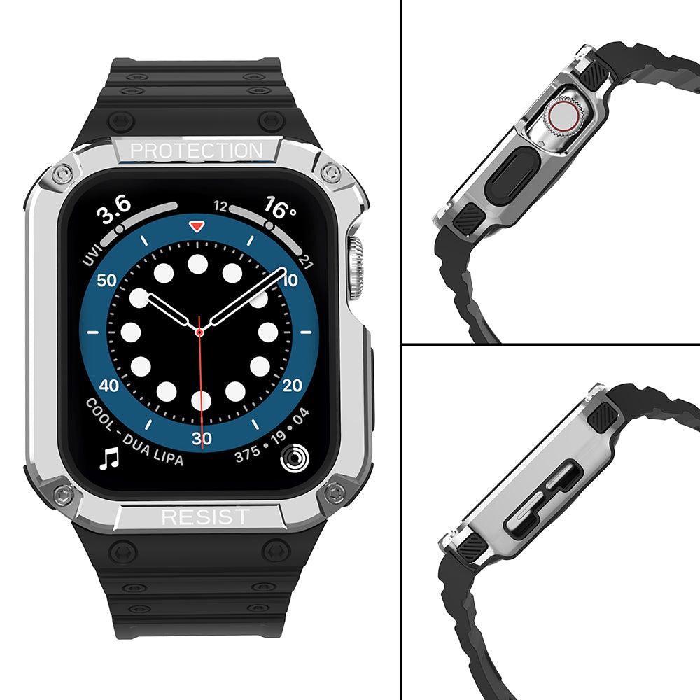 Protect Strap Band Apple Watch 38/40/41mm šarvuoto dėklo apyrankė - juoda, sidabrinė -- Apple Watch