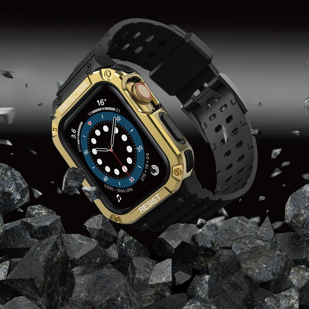Protect Strap Band skirtas Apple Watch 42/44/45mm Šarvuoto Dėklo Dirželis - Juodas, Auksinis -- Apple Watch