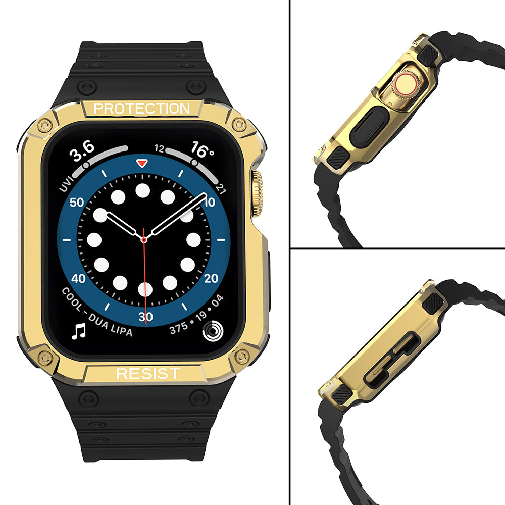 Protect Strap Band skirtas Apple Watch 42/44/45mm Šarvuoto Dėklo Dirželis - Juodas, Auksinis -- Apple Watch