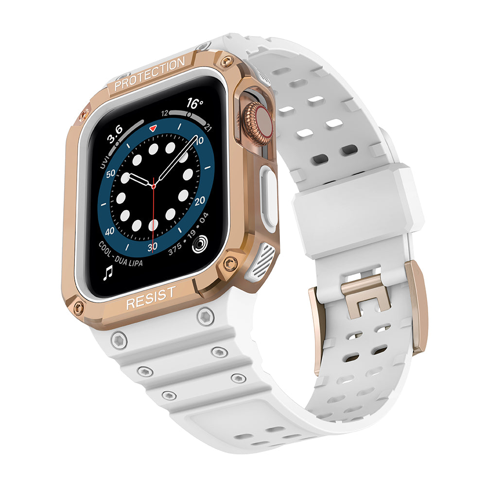 Protect Strap Band dirželis Apple Watch 38/40/41mm su šarvuotu dėklu - baltas, rožinio aukso -- Apple Watch