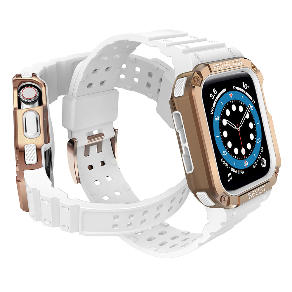 Protect Strap Band dirželis Apple Watch 38/40/41mm su šarvuotu dėklu - baltas, rožinio aukso -- Apple Watch