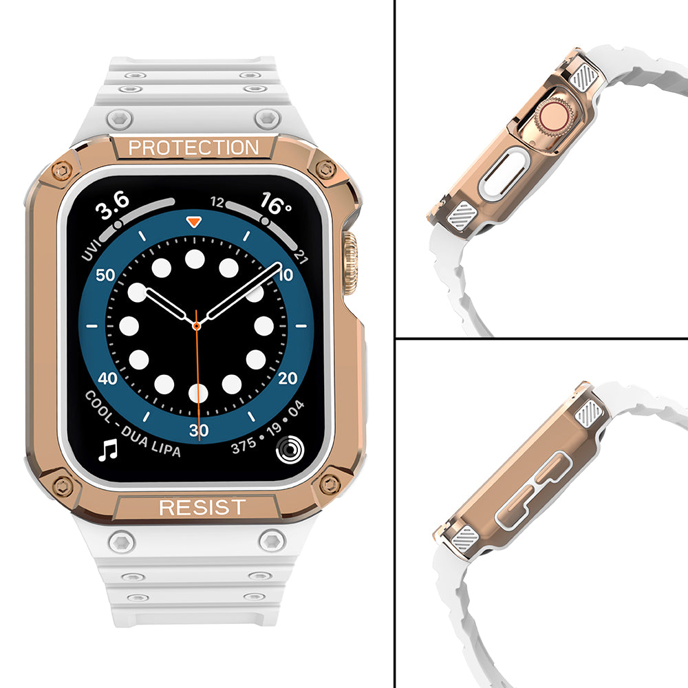 Protect Strap Band dirželis Apple Watch 38/40/41mm su šarvuotu dėklu - baltas, rožinio aukso -- Apple Watch