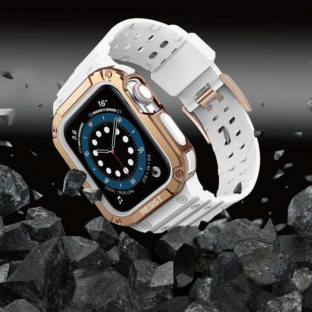 Protect Strap Band dirželis Apple Watch 38/40/41mm su šarvuotu dėklu - baltas, rožinio aukso -- Apple Watch