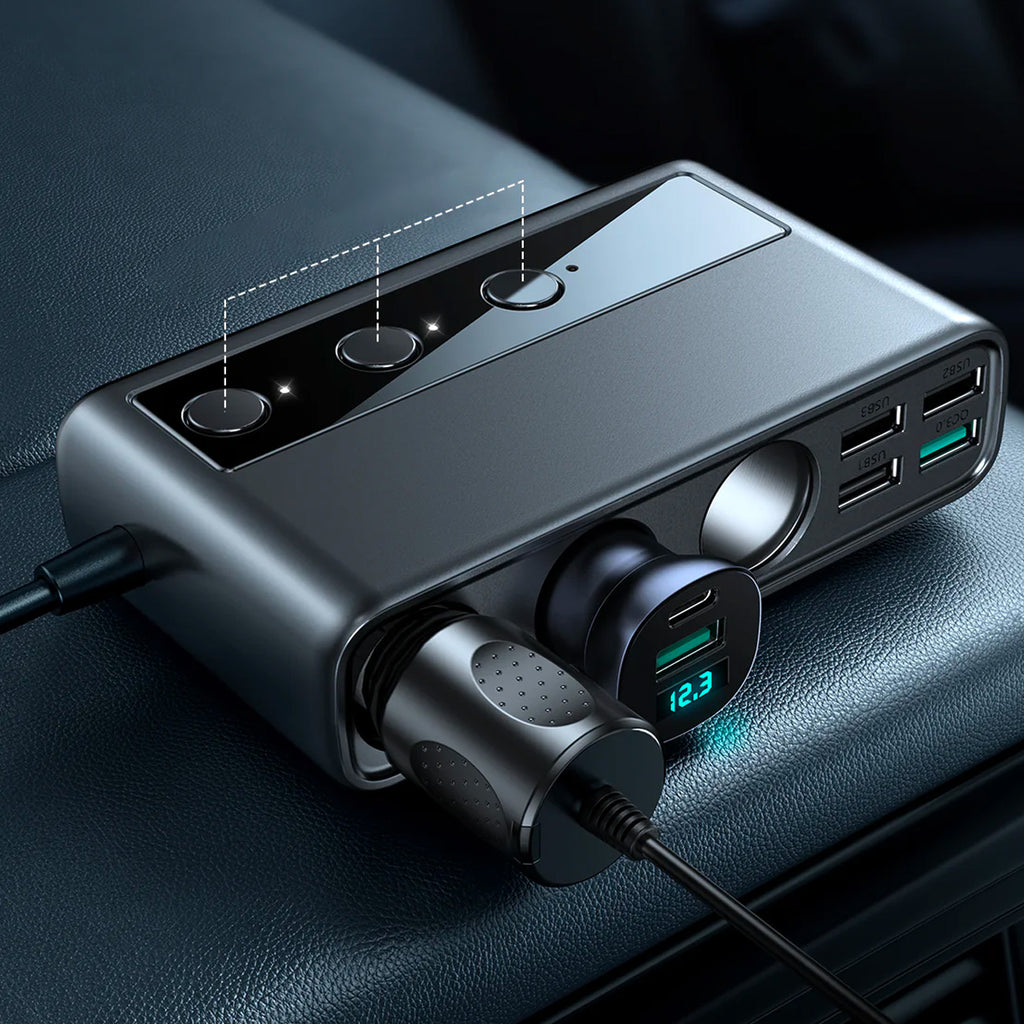 Joyroom JR-CL06 9in1 automobilinis įkroviklis 154W 5x USB-A / USB-C / 3x cigarečių degiklio lizdas PD QC PPS - juodas