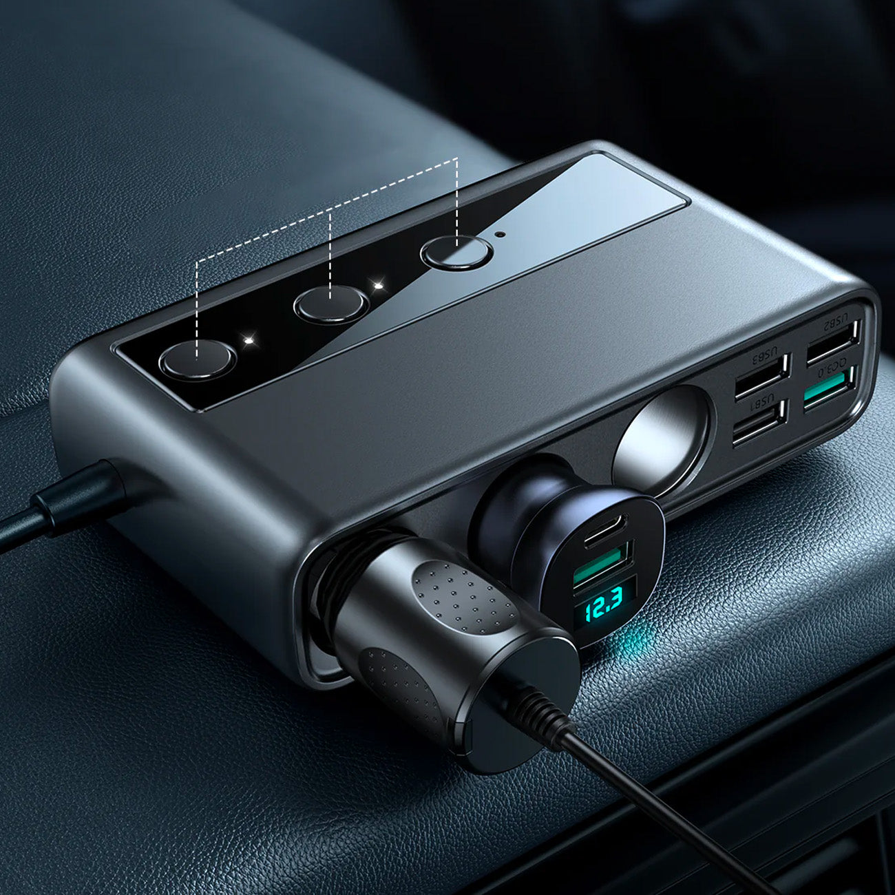 Joyroom JR-CL06 9in1 automobilinis įkroviklis 154W 5x USB-A / USB-C / 3x cigarečių degiklio lizdas PD QC PPS - juodas