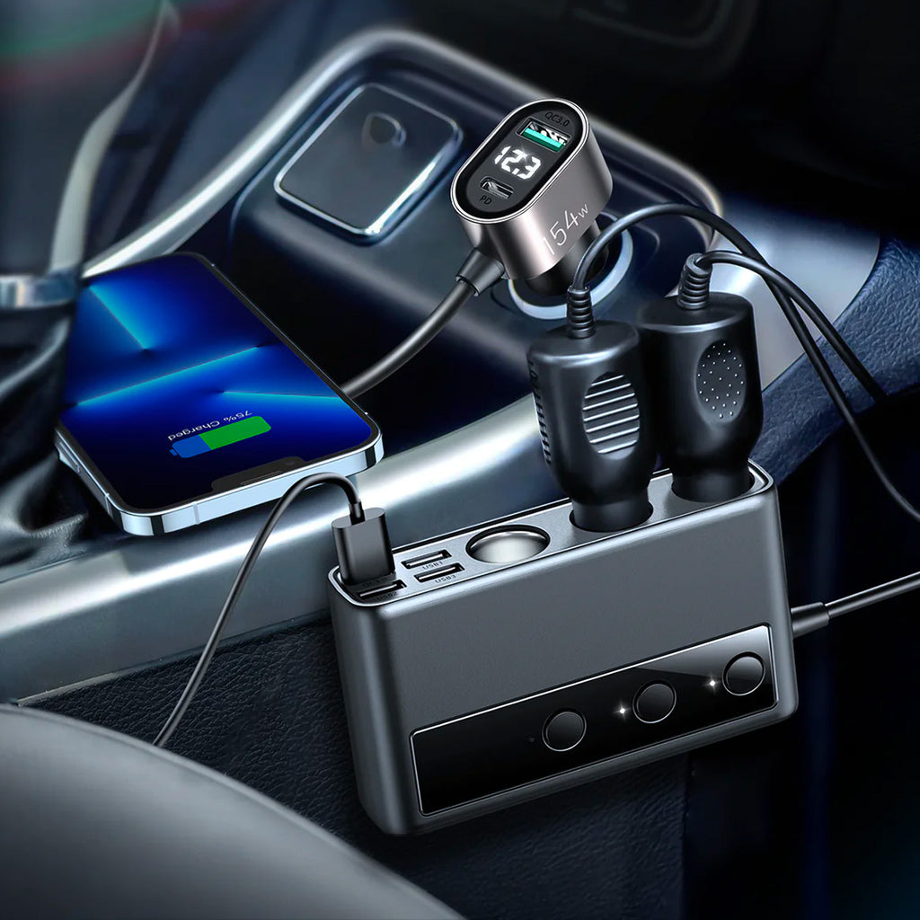 Joyroom JR-CL06 9in1 automobilinis įkroviklis 154W 5x USB-A / USB-C / 3x cigarečių degiklio lizdas PD QC PPS - juodas