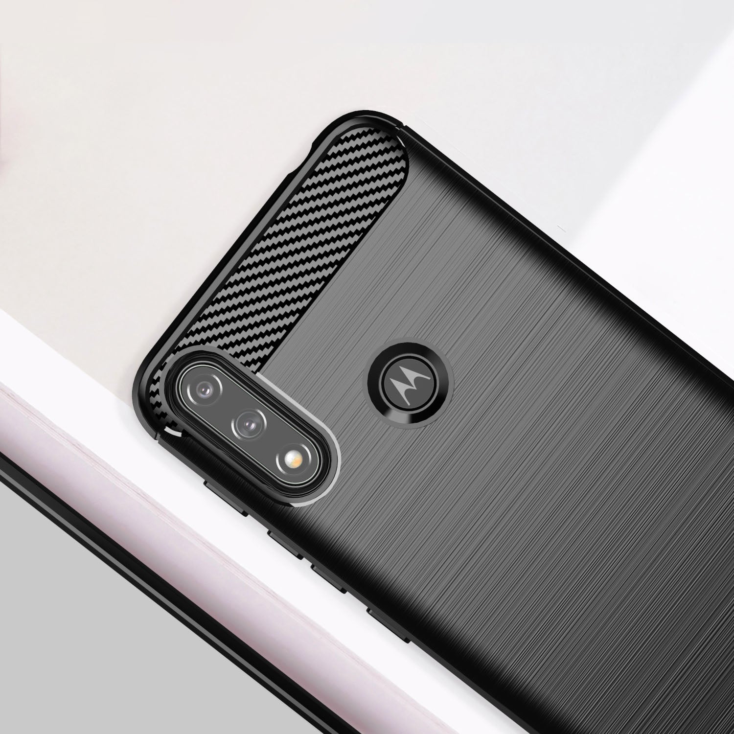 Carbon Case Flexible Cover Sleeve Motorola Moto E7i Power juoda -- Motorola Moto E7i Power