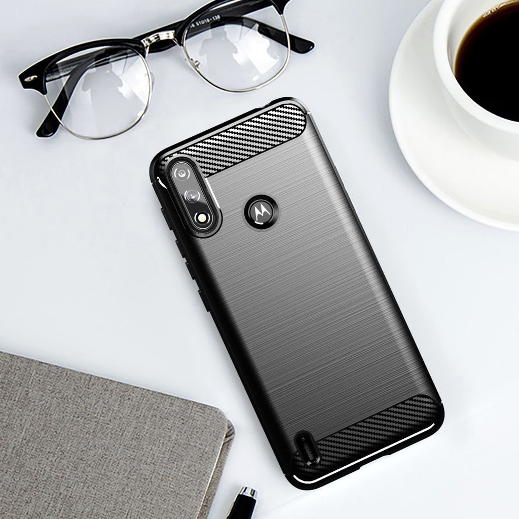 Carbon Case Flexible Cover Sleeve Motorola Moto E7i Power juoda -- Motorola Moto E7i Power