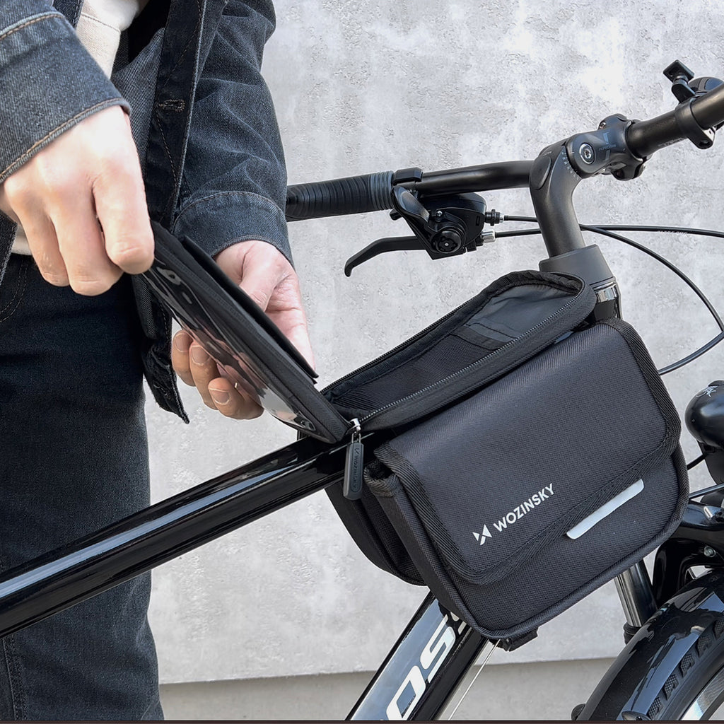 Wozinsky 1,5L Dviračio Rėmo Krepšys su Išmaniojo Telefono Langu – Juodas (WBB26BK) -- Bicycle Bags
