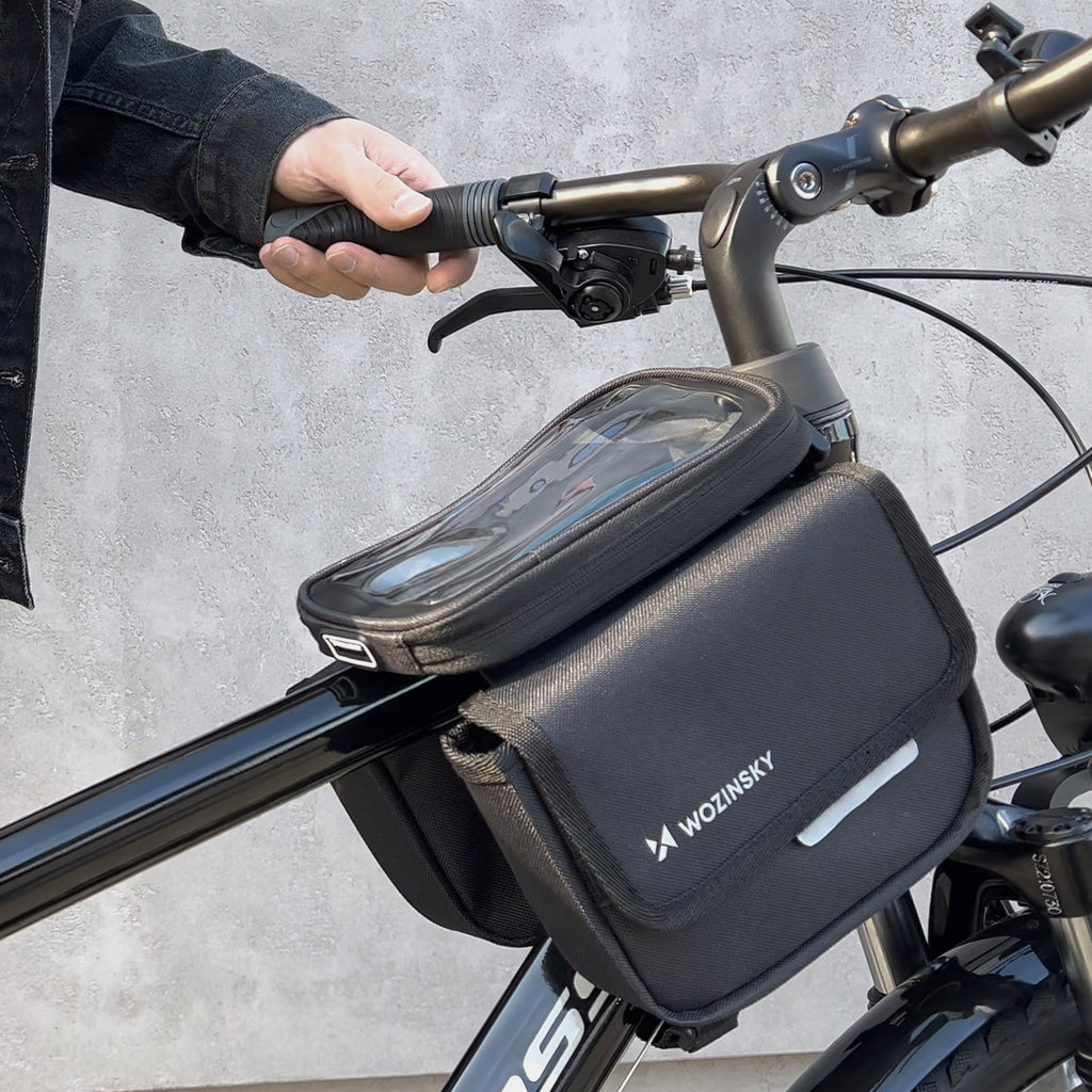 Wozinsky 1,5L Dviračio Rėmo Krepšys su Išmaniojo Telefono Langu – Juodas (WBB26BK) -- Bicycle Bags