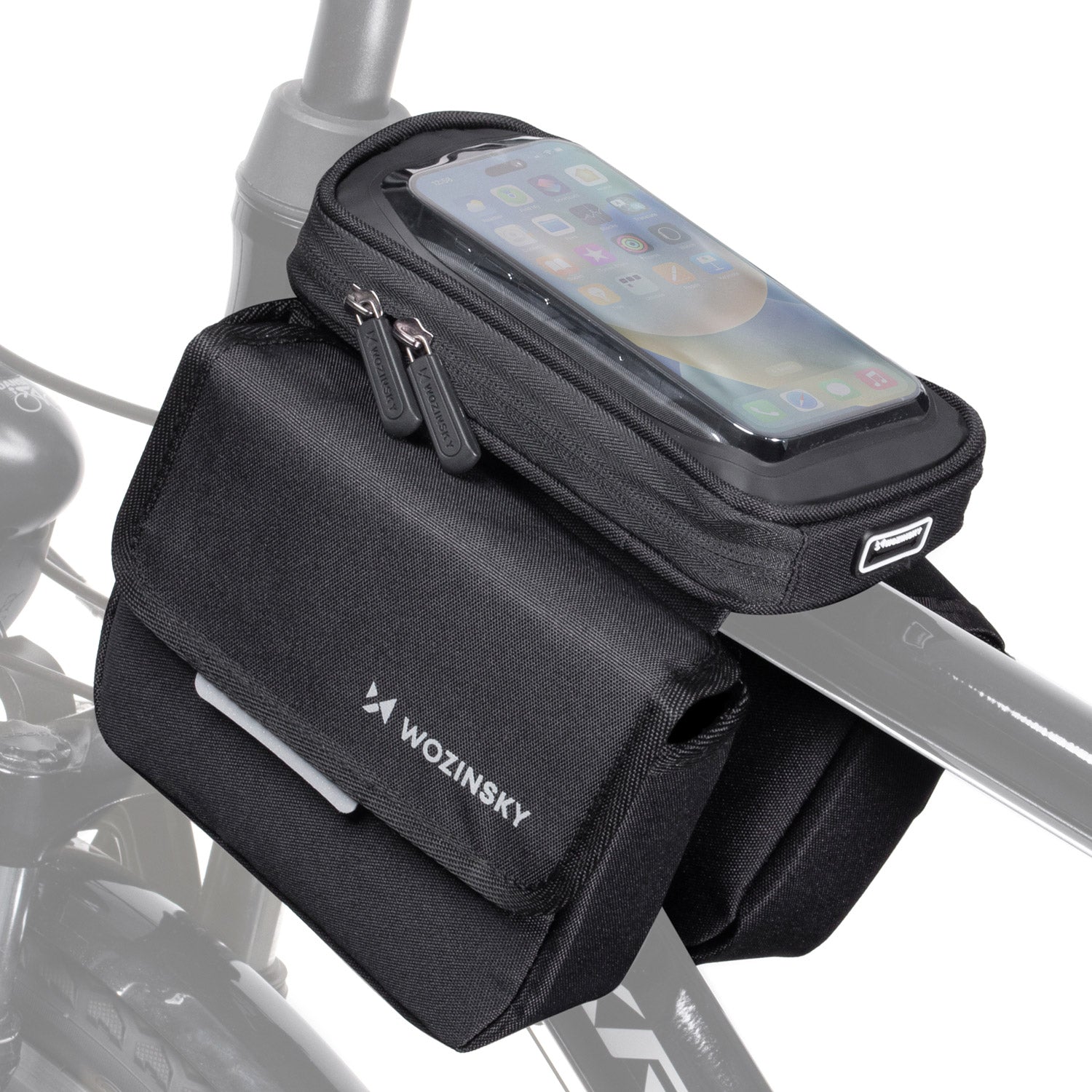 Wozinsky 1,5L Dviračio Rėmo Krepšys su Išmaniojo Telefono Langu – Juodas (WBB26BK) -- Bicycle Bags