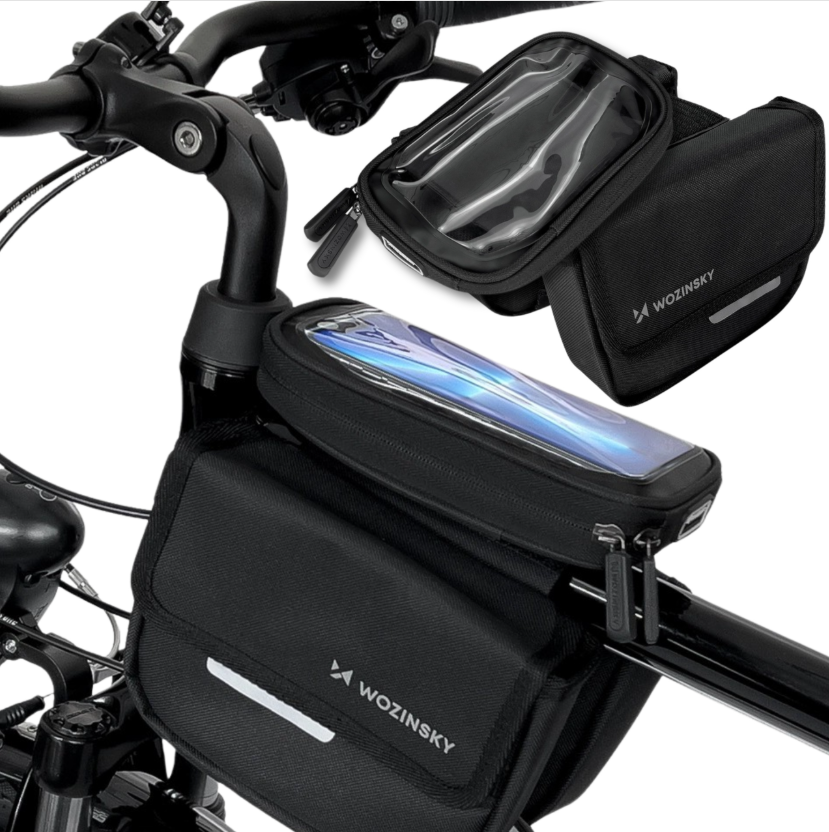 Wozinsky 1,5L Dviračio Rėmo Krepšys su Išmaniojo Telefono Langu – Juodas (WBB26BK) -- Bicycle Bags