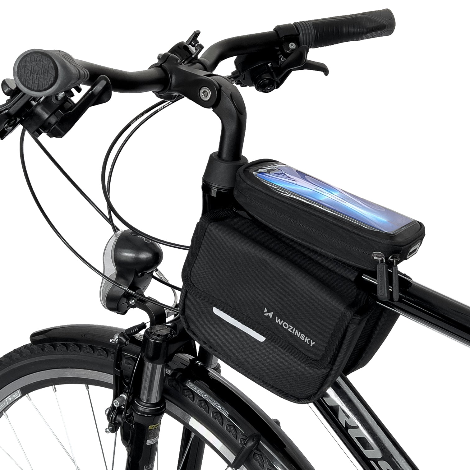 Wozinsky 1,5L Dviračio Rėmo Krepšys su Išmaniojo Telefono Langu – Juodas (WBB26BK) -- Bicycle Bags