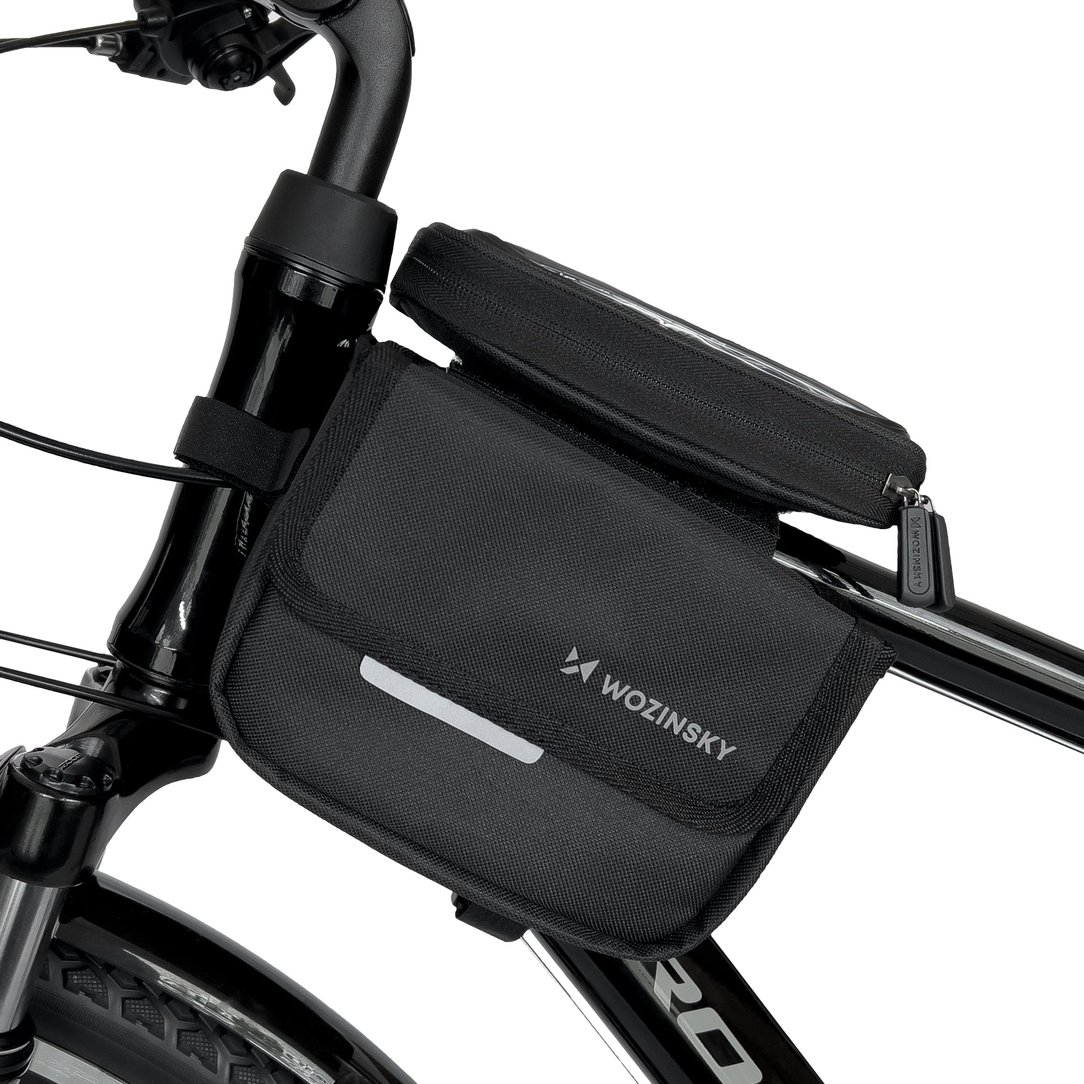 Wozinsky 1,5L Dviračio Rėmo Krepšys su Išmaniojo Telefono Langu – Juodas (WBB26BK) -- Bicycle Bags