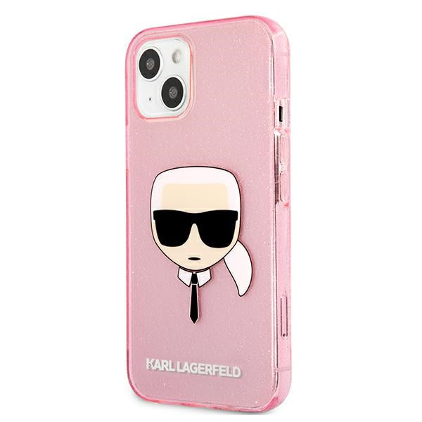 Karl Lagerfeld blizgus dėklas iPhone 13 mini – rožinis