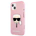 Karl Lagerfeld blizgus dėklas iPhone 13 mini – rožinis