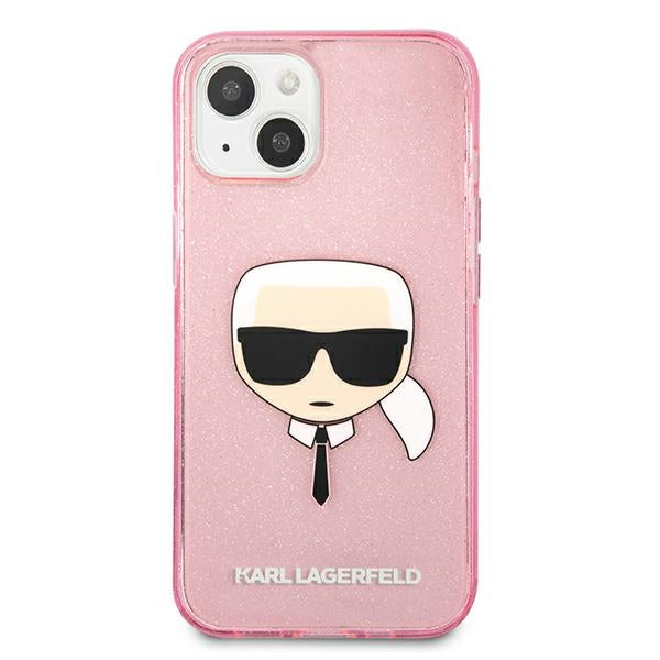 Karl Lagerfeld blizgus dėklas iPhone 13 mini – rožinis
