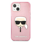 Karl Lagerfeld blizgus dėklas iPhone 13 mini – rožinis