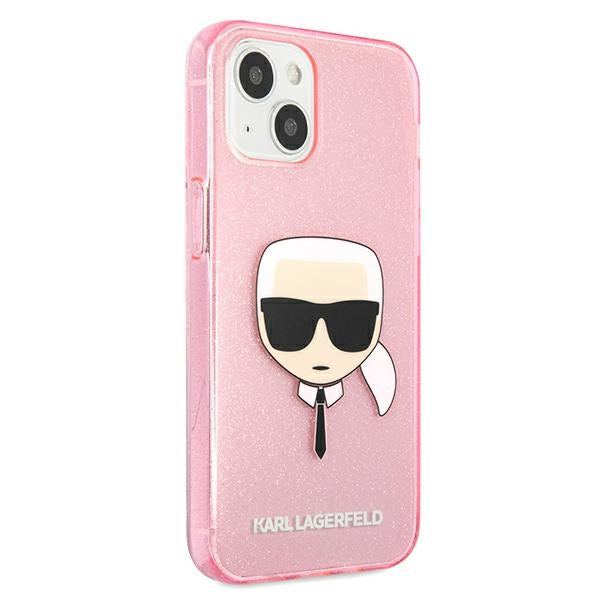 Karl Lagerfeld blizgus dėklas iPhone 13 mini – rožinis
