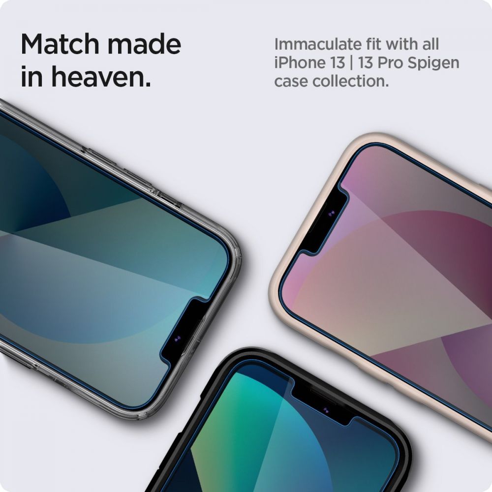 Spigen EZ Fit privatumo grūdintas stiklas iPhone 13/14/16e – 2 vnt. -- iPhone 13 / iPhone 13 Pro / iPhone 14 / iPhone 16e