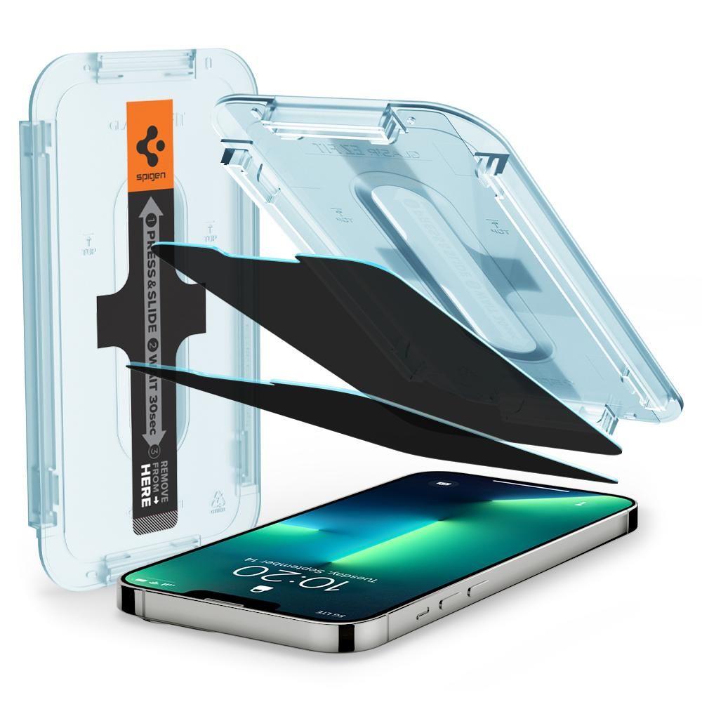 Spigen EZ Fit privatumo grūdintas stiklas iPhone 13/14/16e – 2 vnt. -- iPhone 13 / iPhone 13 Pro / iPhone 14 / iPhone 16e