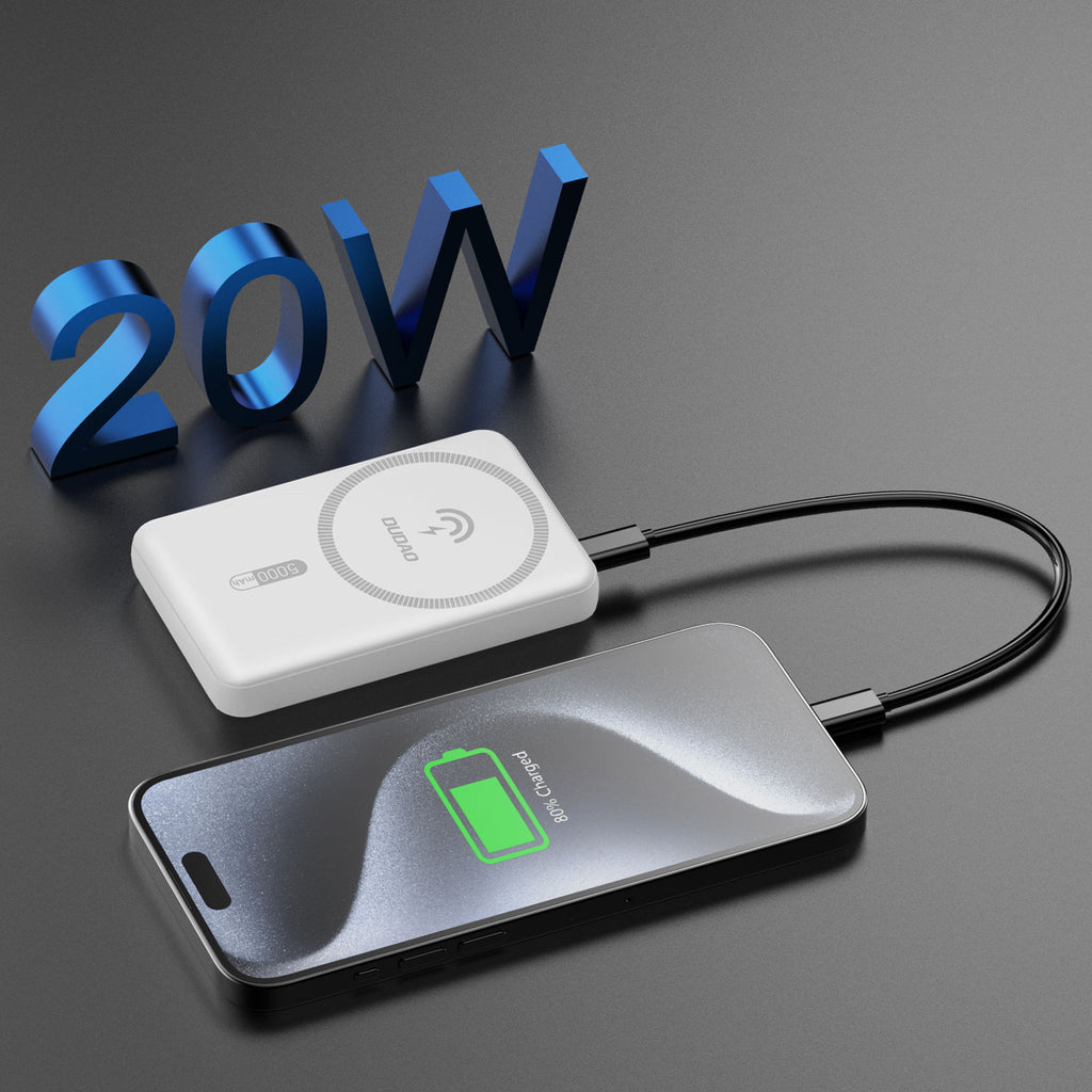 Dudao K14S USB-A / USB-C / MagSafe belaidė išorinė baterija 20W 5000mAh - balta -- Powerbanks