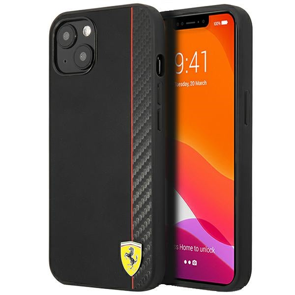 Ferrari dėklas iPhone 13 mini – juodas, On Track Stripe -- iPhone 13 Mini