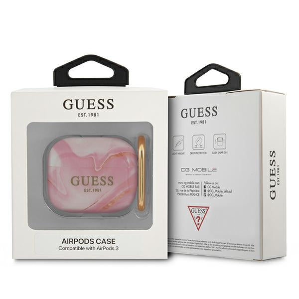 Guess AirPods 3 dėklas – rožinis, Marble kolekcija
