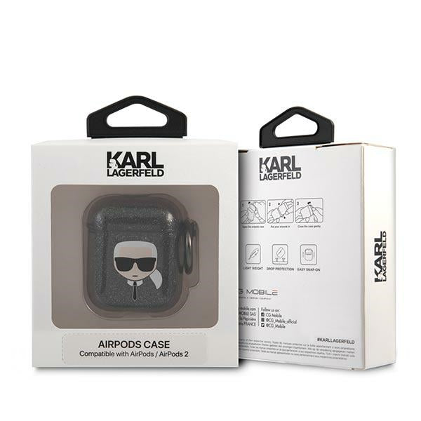 Karl Lagerfeld blizgus dėklas AirPods 1/2 – juodas